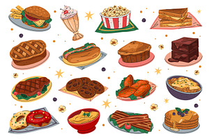 Set of American food. Vector, a Food Illustration by Elegant Solution
