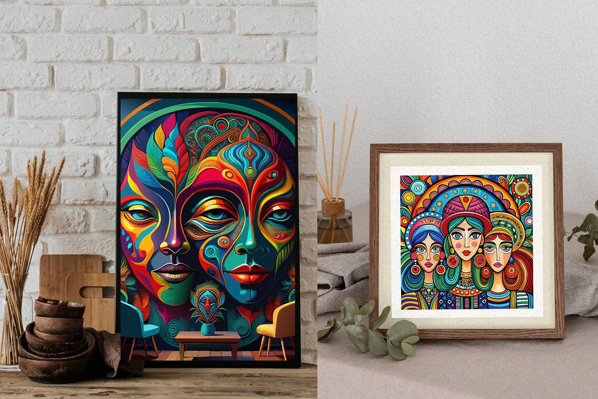 Colorful Abstract Women Wall Art, a Wallpaper Graphic by Helospace (Photo 3 of 10)