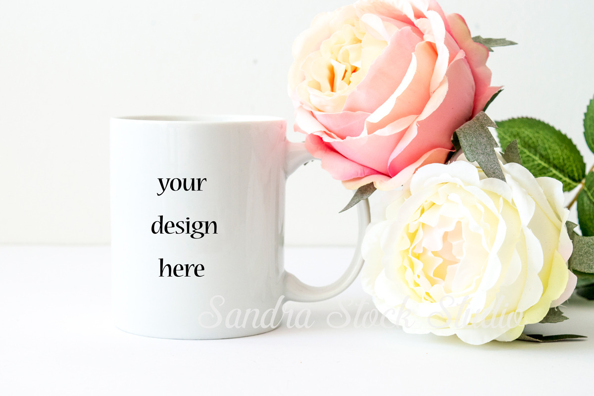 Coffe mug mockup with peonies, a Cups & Container Mockup by Papaya Craft