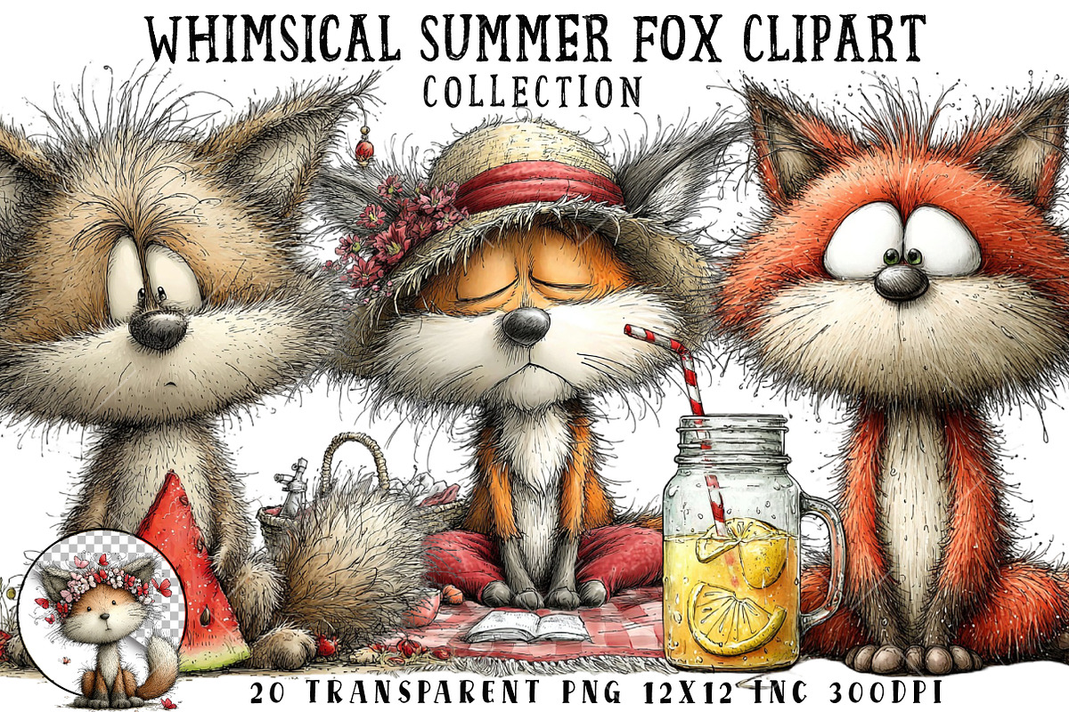 Whimsical Summer Fox Clipart, an Illustration by OK Design (Photo 1 of 6)