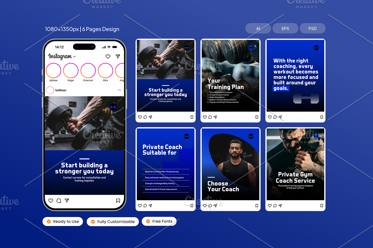 Gym Coach Service - Instagram Post, a Social Media Template by Izdihaar_Studio (Photo 1 of 4)
