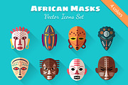 8 African Masks Flat Icons, an Icon by Lianella's Shop (Thumbnail 1 of 5)