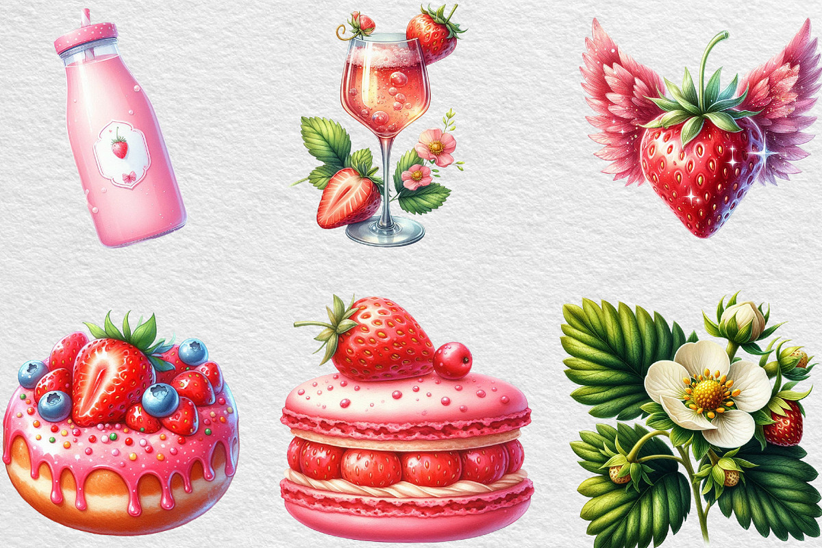 Watercolor Strawberry Clipart PNG, an Illustration by Black Bird Studio (Photo 5 of 6)