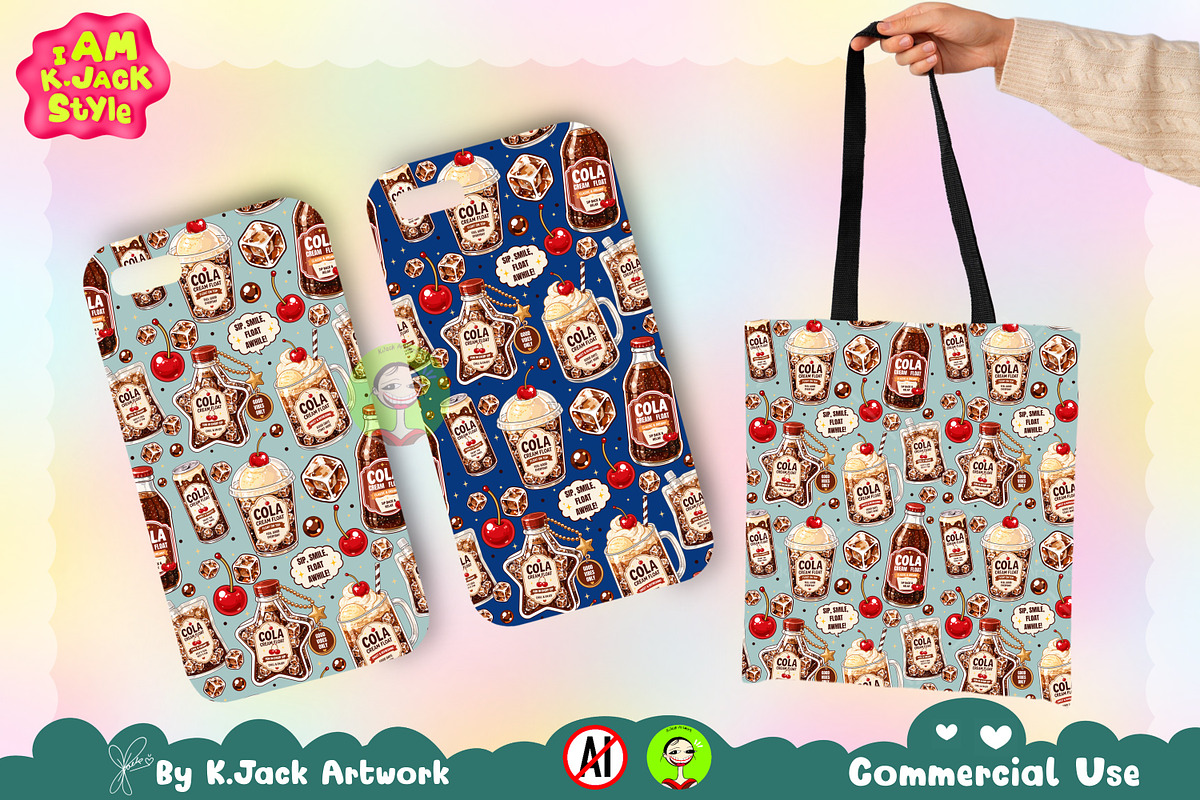 Cute Cola Cream Float Seamless, a Background Graphic by K.JackArtwork (Photo 4 of 8)