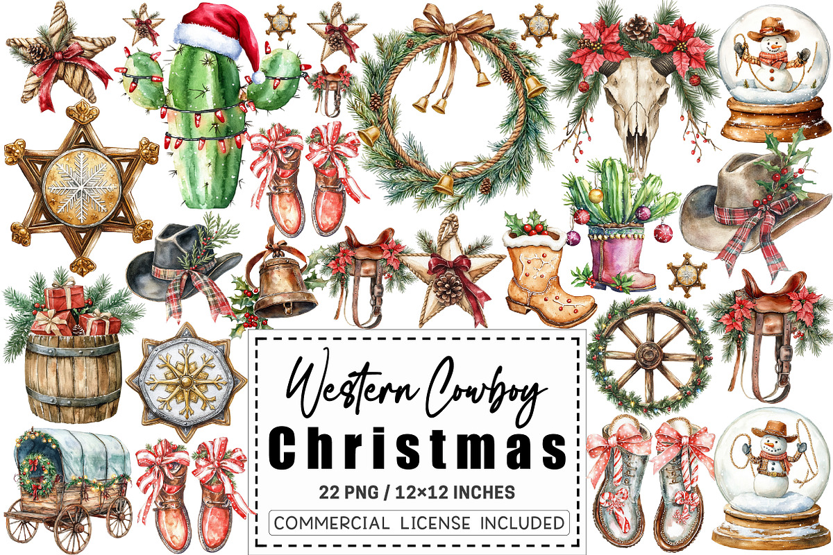 Western Cowboy Christmas Clipart, a Graphic by CitraGraphics (Photo 1 of 4)