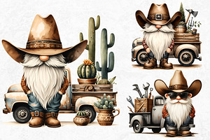 Watercolor Cowboy Gnome Clipart Set