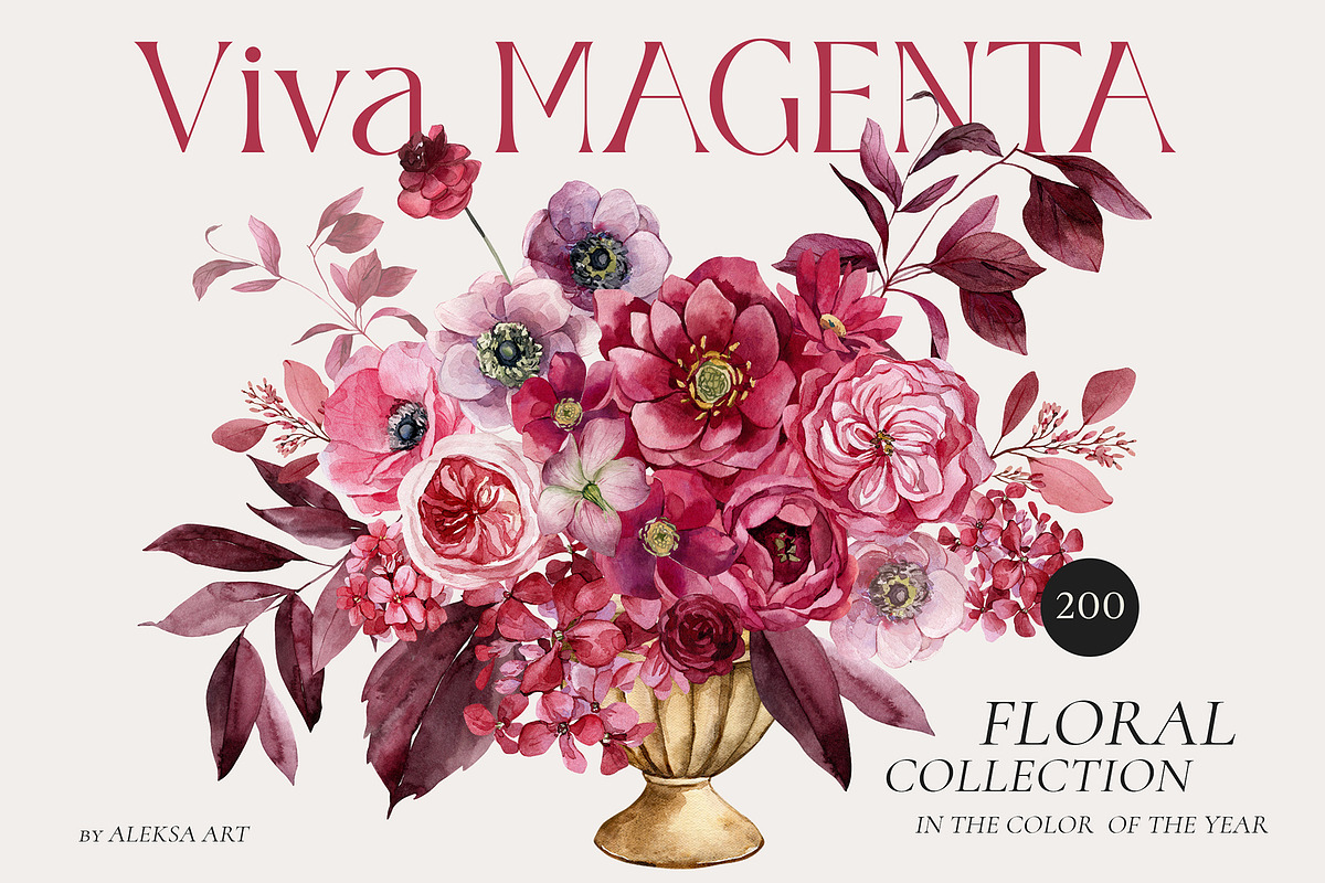 Viva MAGENTA floral collection, an Illustration by AleksaArt (Photo 1 of 15)