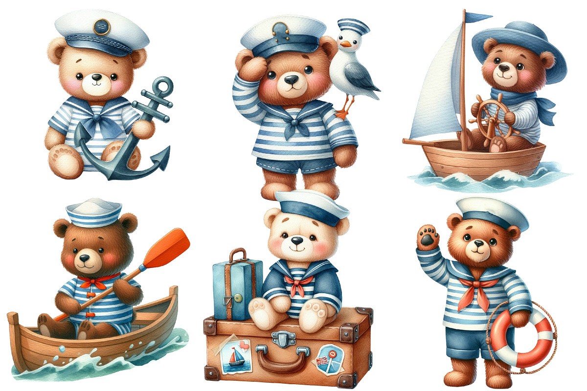Bear Sailor Clipart, Nautical Clipar, an Illustration by Designworld (Photo 2 of 7)