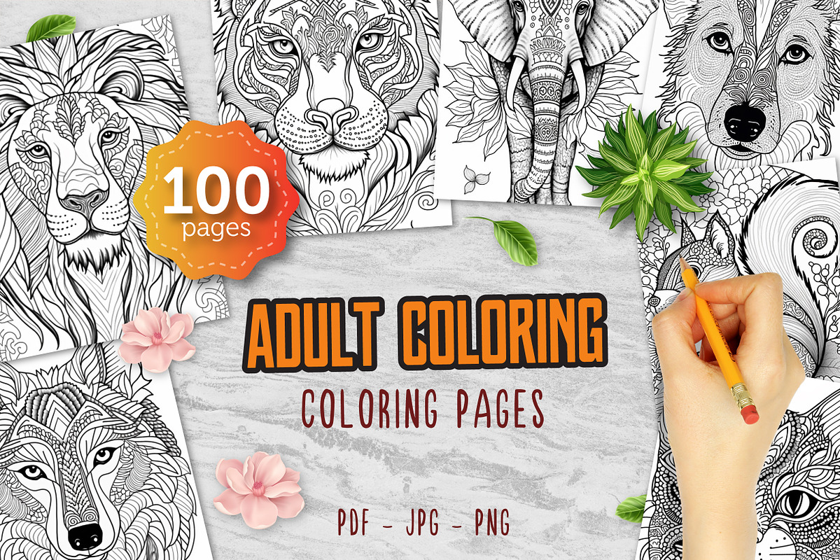 100 Animals Coloring Pages for Adult, an Animal Illustration by Blue Digital Studio (Photo 1 of 7)