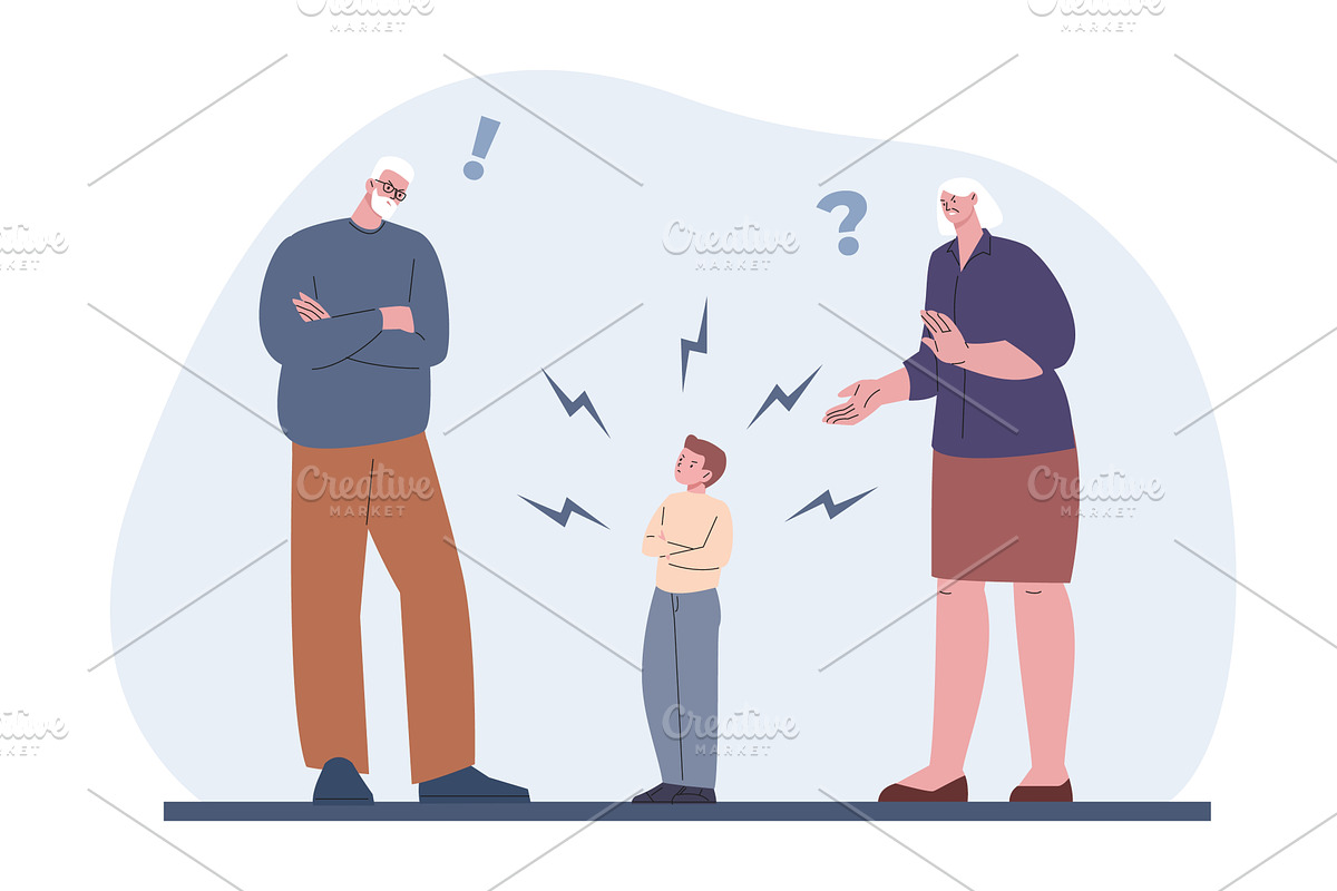 Grandmother and grandfather arguing, a Person Illustration by Valerie Bodnar
