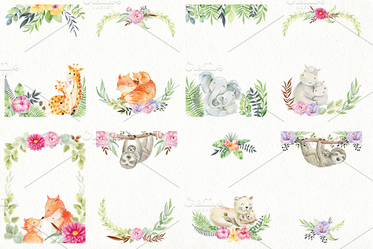 48 watercolor frames with animals., an Animal Illustration by TaPilipa (Photo 4 of 6)