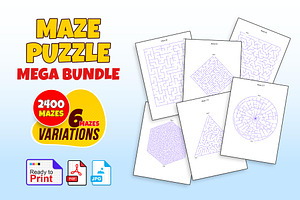 Mazes Puzzle Mega Bundle | 2400 Maze, a Stationery Template by Graphic Template