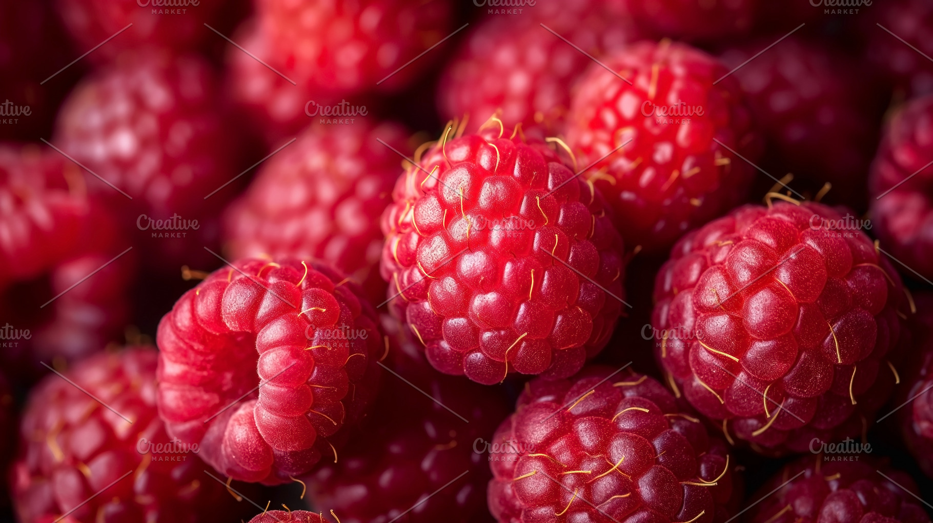 A cluster of fresh, ripe raspberries showcasing their vibrant re, a Food & Drink Photo by ImageMir