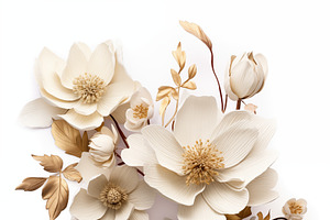 A Beautiful Arrangement Of White And Gold Paper Art Deco Flowers, Featuring Lar