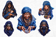 Berber Tuareg Woman clipart Set, a Person Illustration by ThatsDesignArt (Thumbnail 5 of 10)