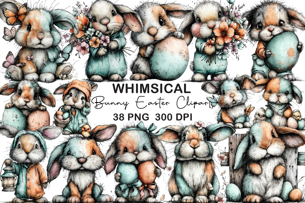 Whimsical Bunny Easter Clipart, an Illustration by CraftArtStudio (Photo 1 of 6)