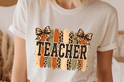 Teacher PNG Shirt School Leopard Bow, a Decorative Illustration by SugarCloudStudioArt (Thumbnail 2 of 6)