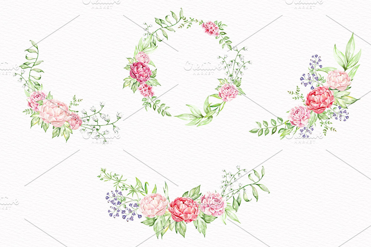 Pink Floral Wreath & Bouquet PNG, a Decorative Illustration by STASIstudio (Photo 3 of 3)