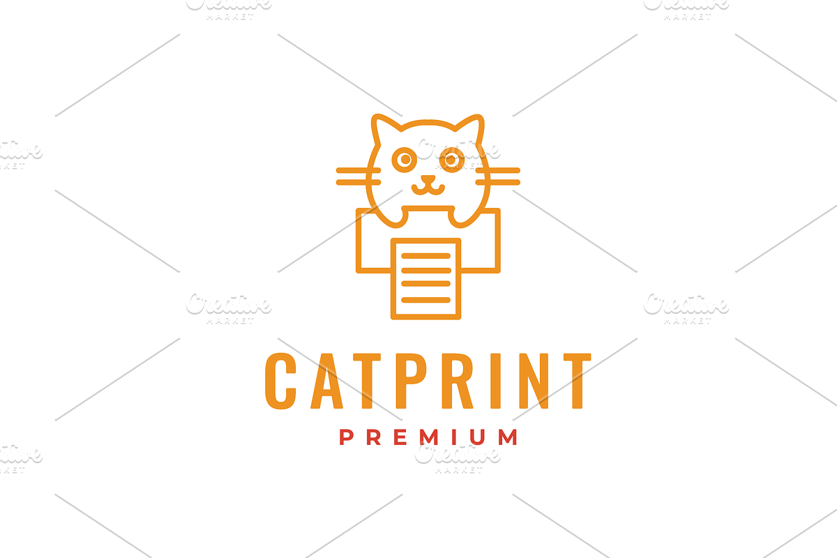 cat with paper printer cute logo, a Branding & Logo Template by devastd
