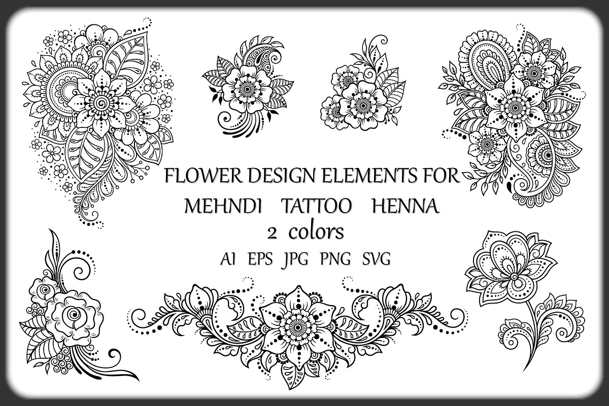 Flower Elements in Mehndi style, a Decorative Illustration by Katika Shop (Photo 1 of 2)