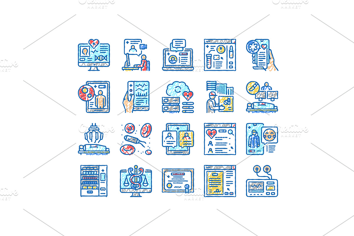 Telehealth Medicine Treatment Icons, an Object Illustration by pikepicture
