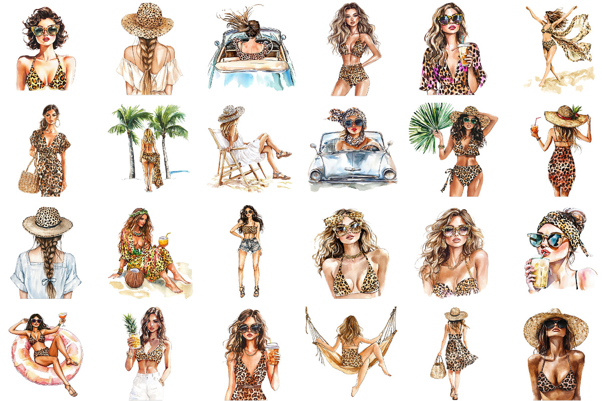 Leopard Print Summer Girl Clipart, an Illustration by Sublimation Artist (Photo 2 of 6)