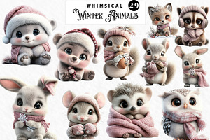 Whimsical Winter Animals Clipart, an Illustration by Watercolor design