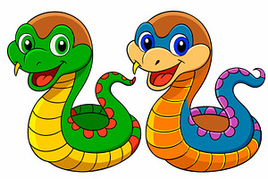 Playful Cartoon Snakes with Colorful, an Animal Illustration by Imamul001