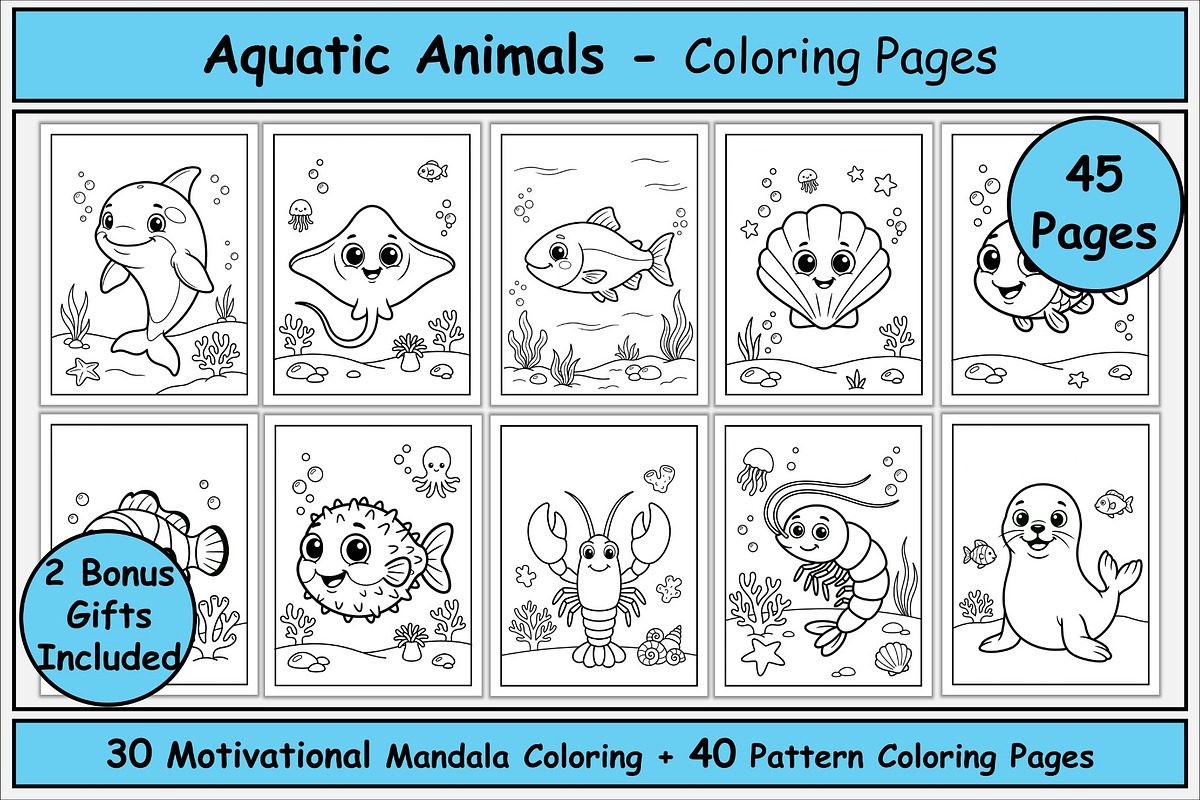 Aquatic Animals Coloring Book, an Animal Illustration by Lamia Emad (Photo 1 of 5)