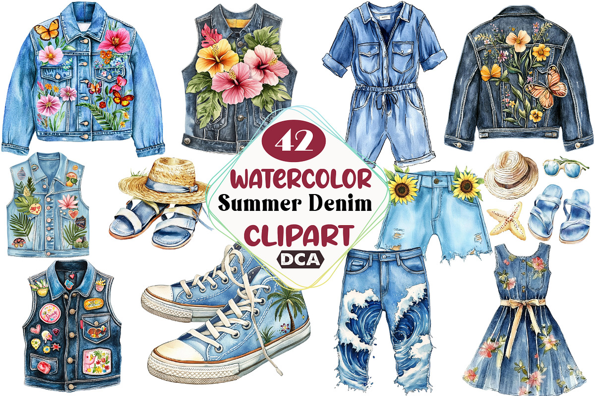 Summer Denim Clipart Bundle, an Illustration by DreamCafeArt (Photo 1 of 6)