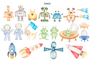 Watercolor Cute Space Collection, a Technology Illustration by MayaNavits (Thumbnail 2 of 10)