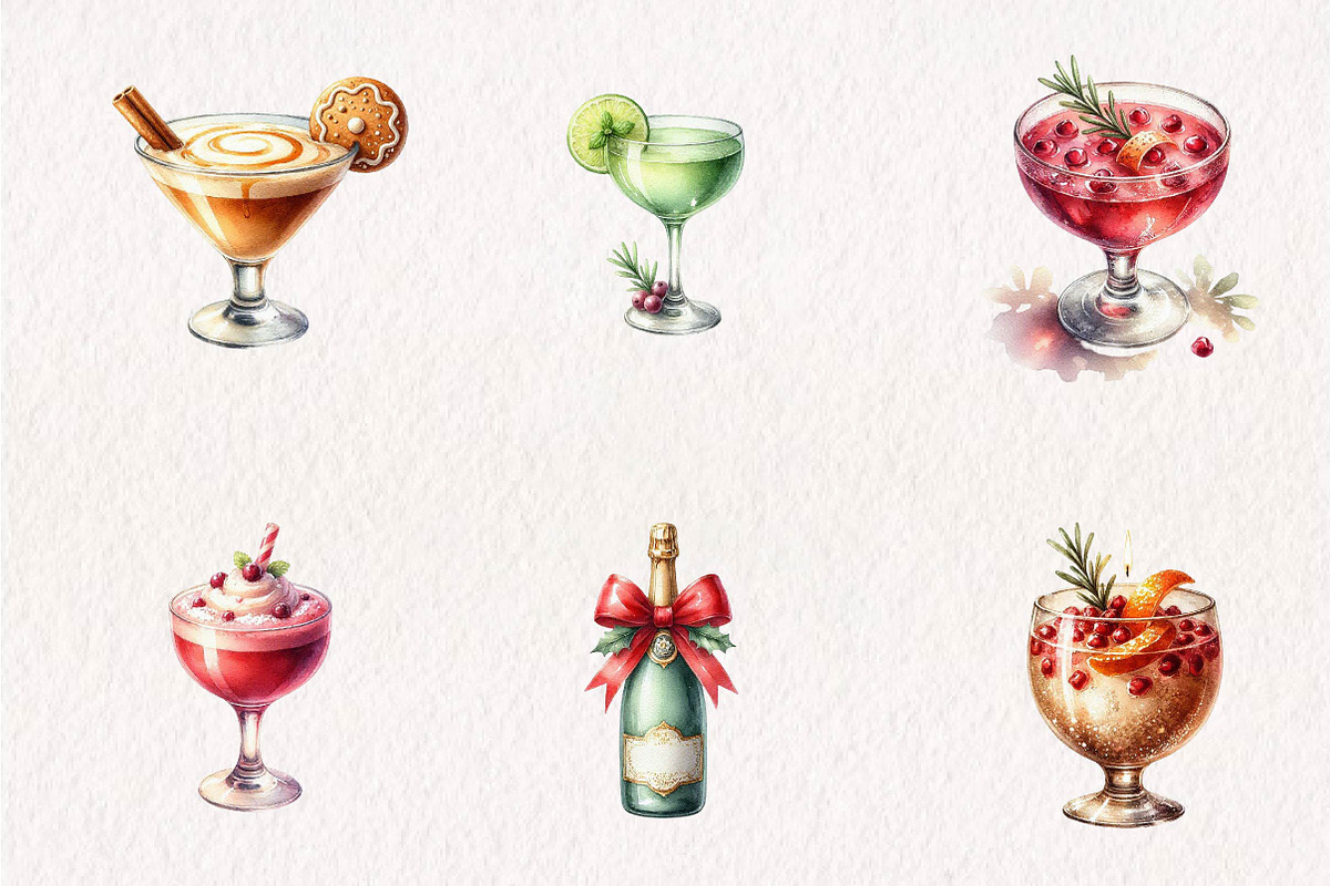 Watercolor Christmas Drinks, a Seasonal Illustration by CreationArt (Photo 2 of 7)