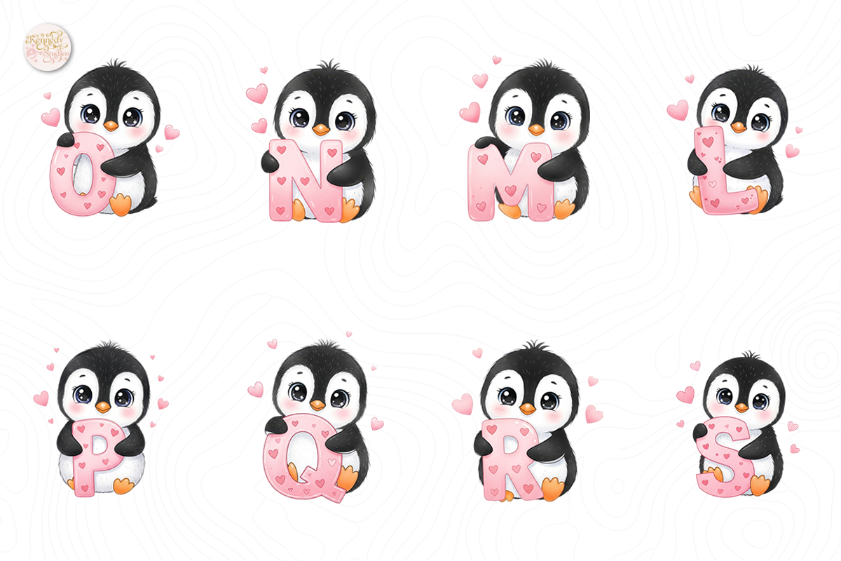 Valentine Penguins Alphabet PNG, an Animal Illustration by KennedyStudio (Photo 2 of 5)