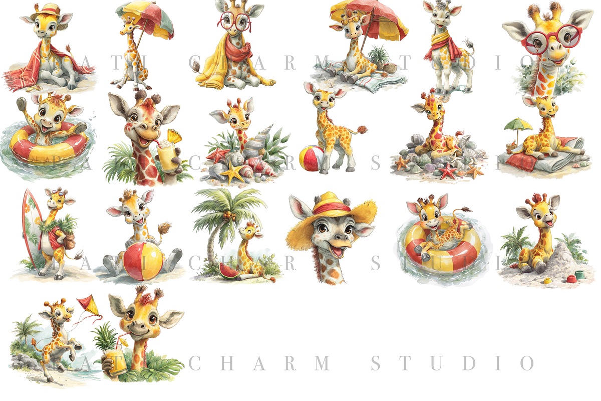 20 Watercolor Giraffe Summer Clipart, an Animal Illustration by Pati Charm Studio (Photo 2 of 8)