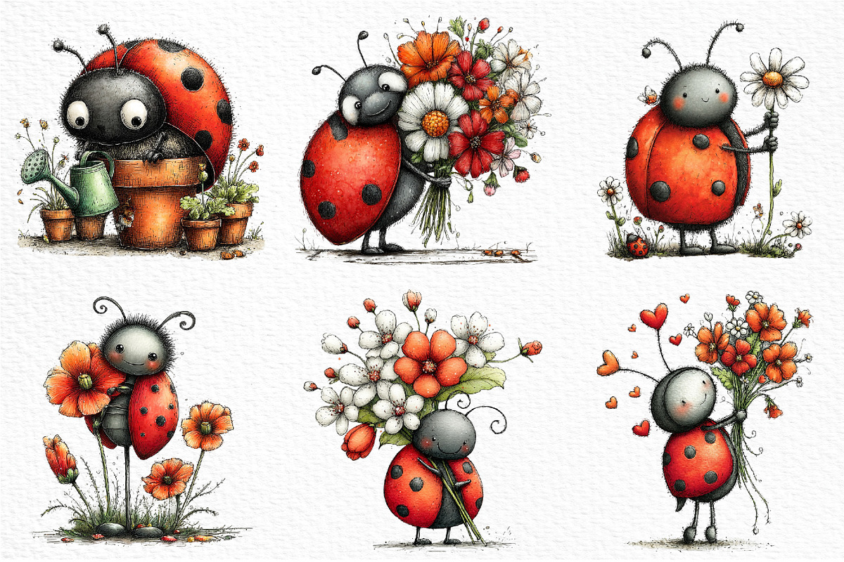 Whimsical Spring Ladybug Clipart, an Illustration by Craft Nest (Photo 4 of 8)