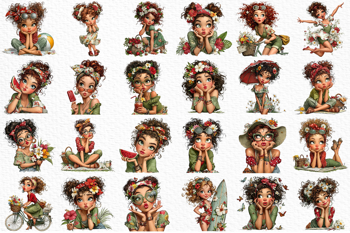 Whimsical Summer Girl Clipart, an Illustration by Craft Nest (Photo 6 of 12)