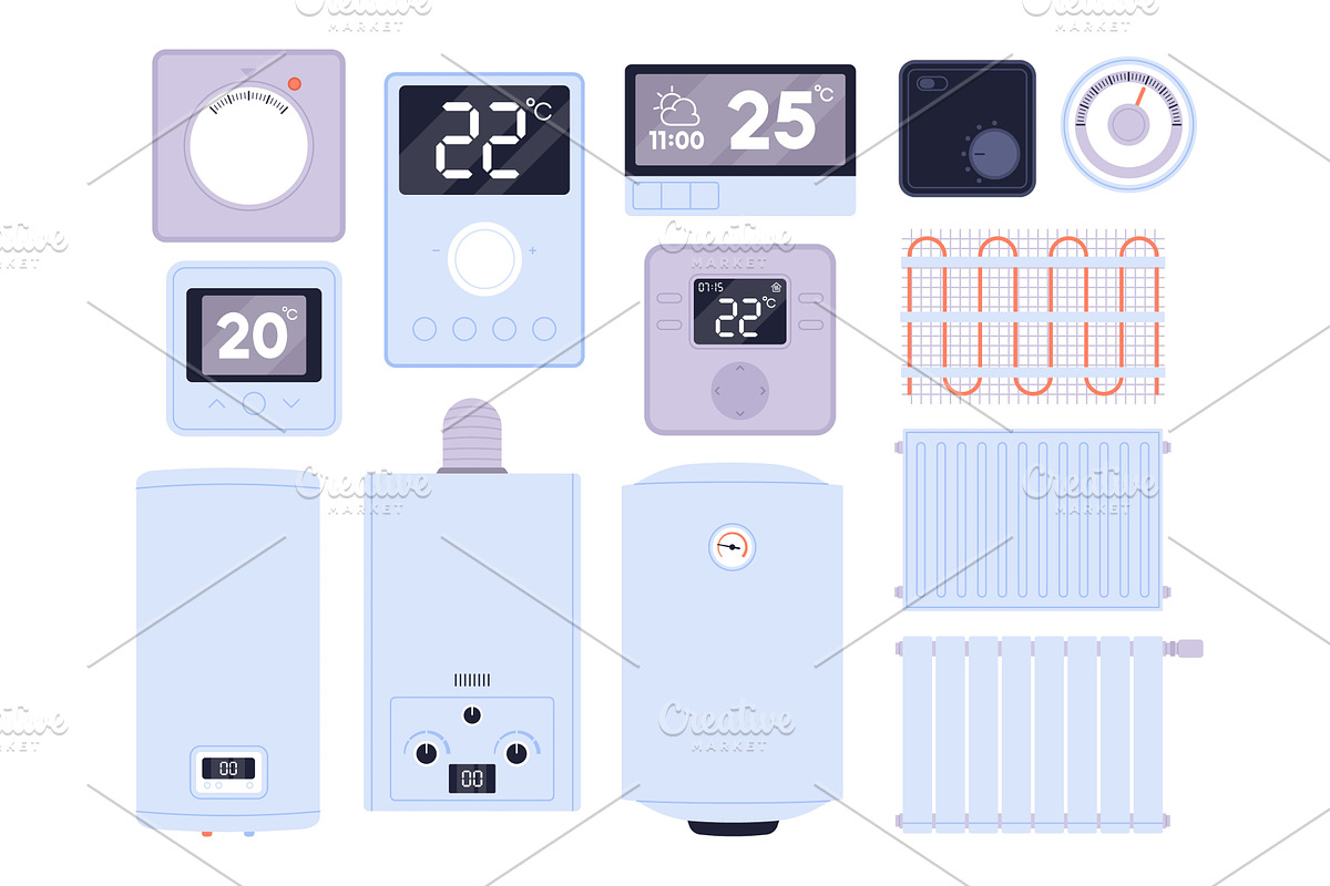 Thermostat and heating systems, a Technology Illustration by LadadikArt