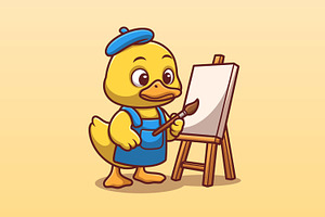 Painter Duck Cartoon Character, an Animal Illustration by Gumrega Studio