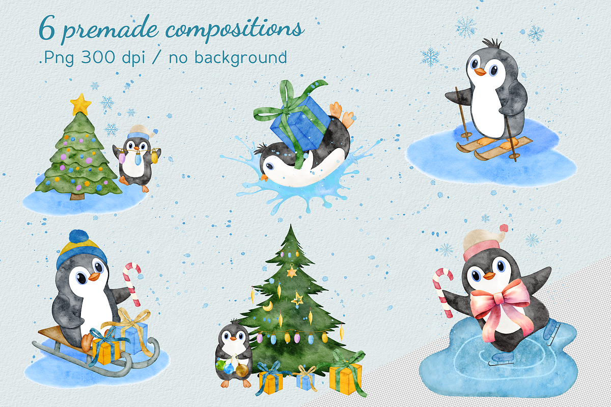 Penguin Winterland watercolor set, a Seasonal Illustration by Aurella Art (Photo 4 of 17)