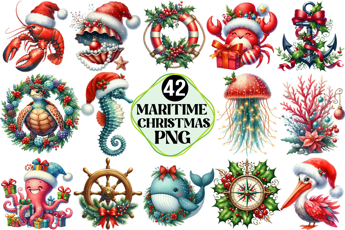 Merry Maritime Christmas Clipart, an Illustration by Pixels.Craft (Photo 1 of 7)