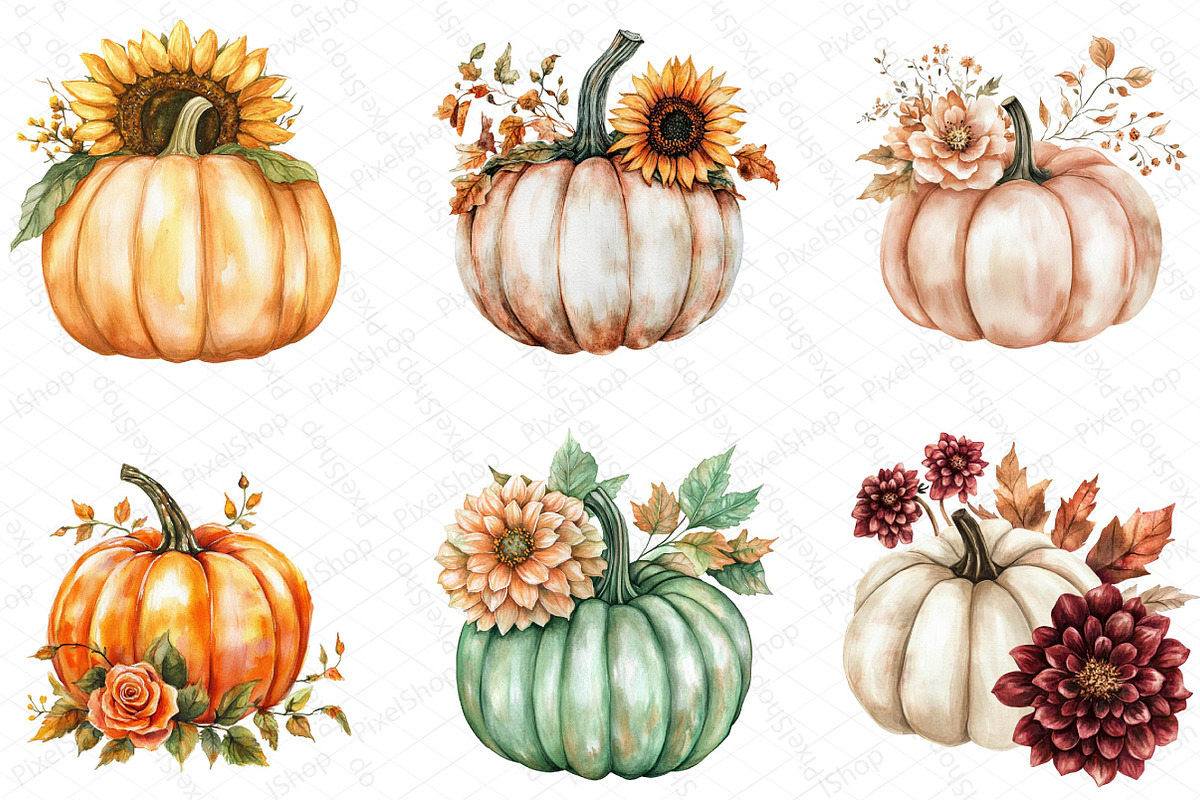 Autumn Flower Clipart, Fall Pumpkin, an Illustration by DreamPrint404 (Photo 3 of 5)
