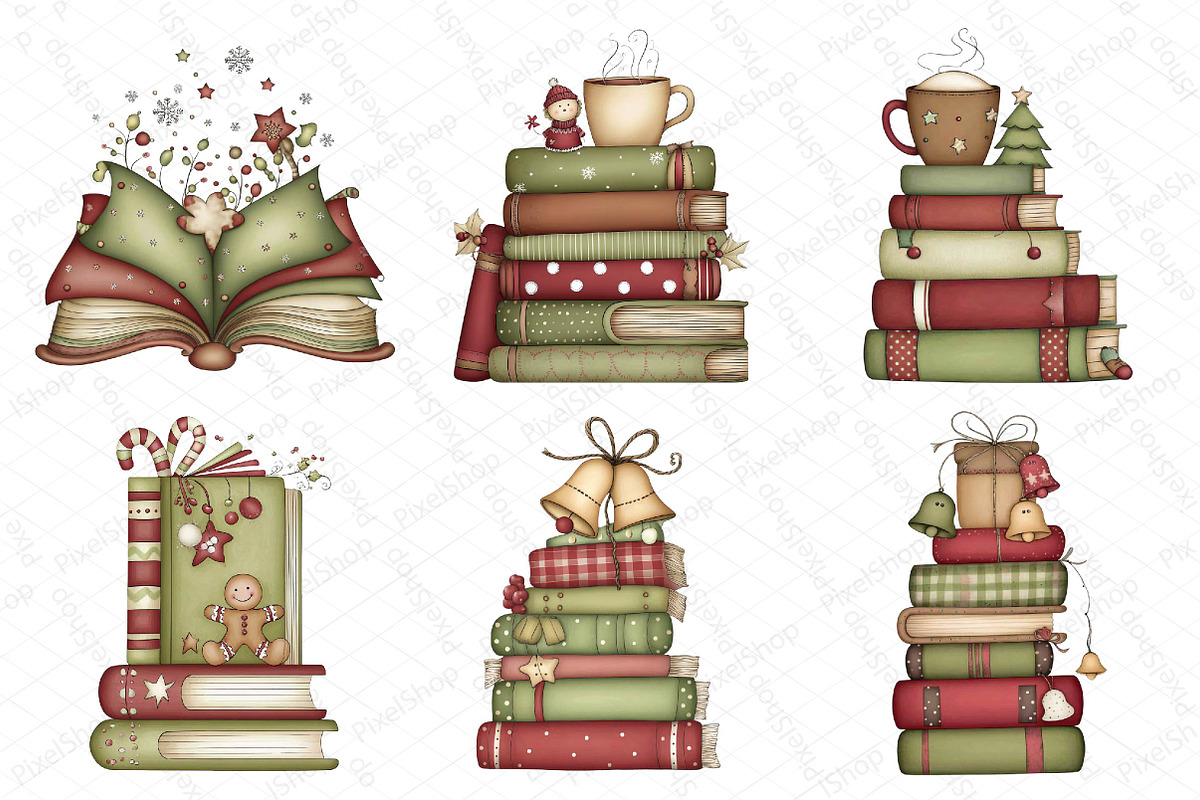 Whimsical Christmas Books Clipart, an Illustration by DreamPrint404 (Photo 2 of 6)
