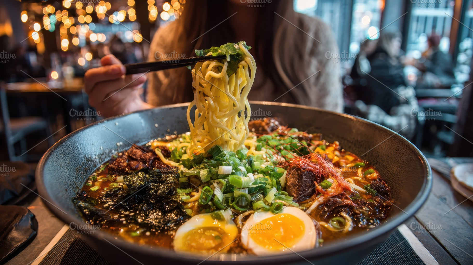 Delicious Ramen Noodles Being Enjoye, a Photo by Pixeness Studio