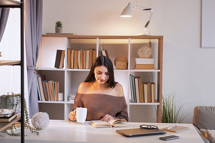 Literature knowledge home studying woman coffee, a Person Photo by Photo Drive Studio