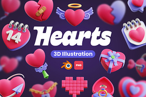 Hearts 3D Icons, an Object 3D Model by Rakata Studio