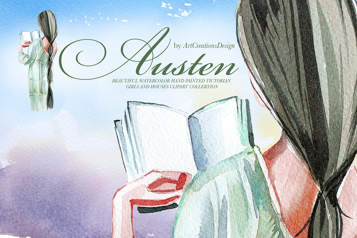 Watercolor Austen Clipart Set, a Person Illustration by ArtCreationsDesign (Photo 22 of 22)
