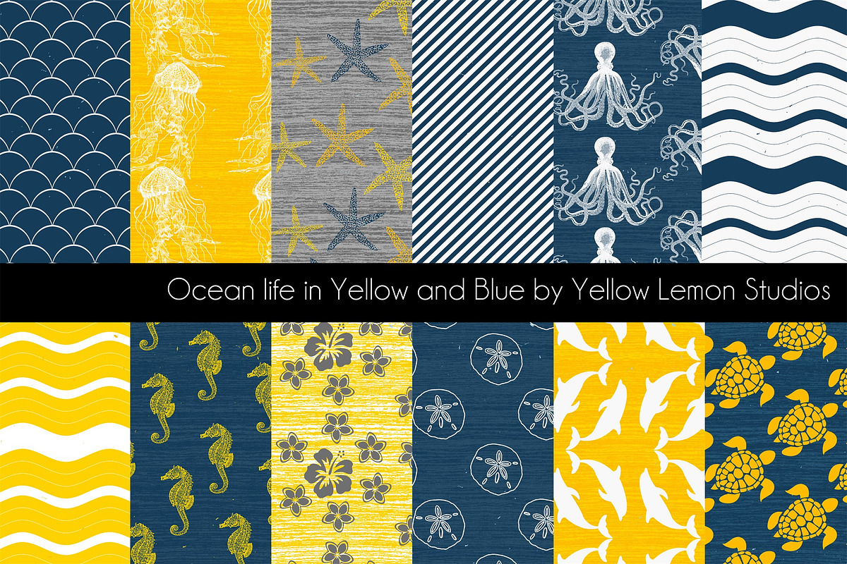 Ocean Life in Blue and Yellow paper, an Animal Illustration by Yellow Lemon Studios (Photo 1 of 2)