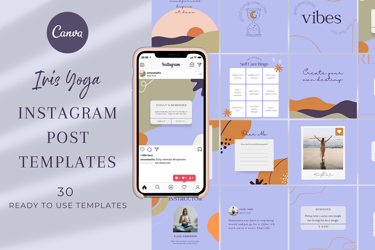 Instagram Template - Iris Yoga, a Social Media Template by Tegefeldt Design (Photo 1 of 6)