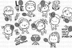 Badminton Clipart Coloring, a Person Illustration by Inkley Studio