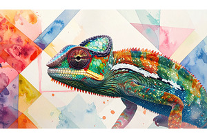 Vivid chameleon blending into a, an Arts & Entertainment Photo by Igor Tichonow